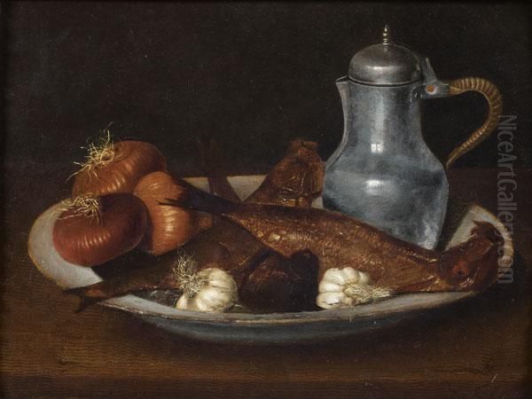 Nature Morte Aux Harengs Et Aux Oignons Oil Painting by Nicolas Henry Jeaurat De Bertry