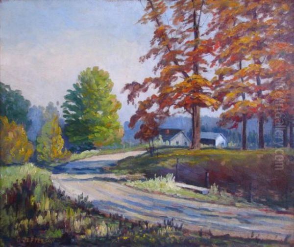 Country Road And Rural Home In Autumn Landscape Oil Painting by Orville Jefferson