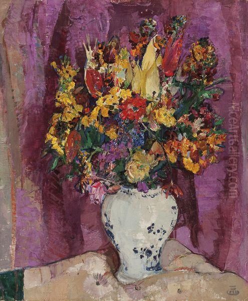 Bouquet Au Vase De Porcelaine Oil Painting by Marcel Jefferys