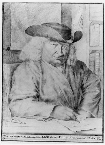 Portrait Of Izaak Van Der Vinne Drawing At A Table In Aninterior Oil Painting by Tako Hajo Jelgersma