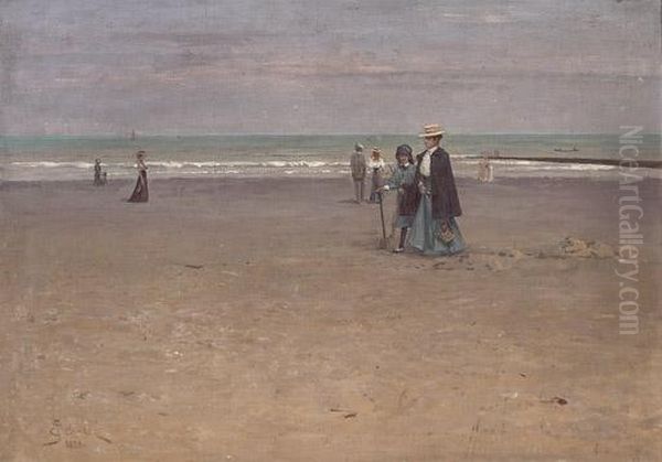 A Stroll On The Beach Oil Painting by Josef Jelinek