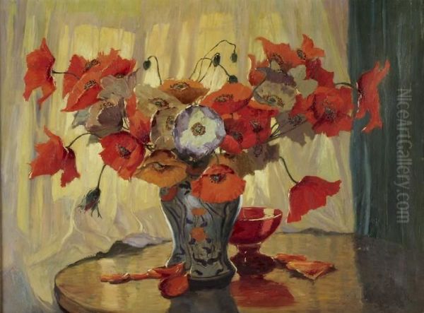 Mohnblumen In Einer Vase Oil Painting by Rudolph Jelinek