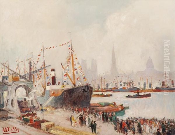 The Inner Harbour Of Rouen Oil Painting by William Jelley