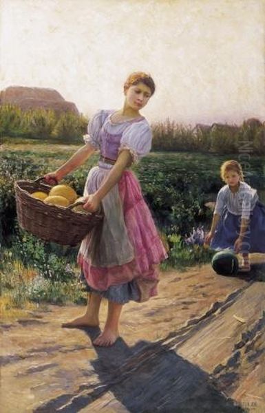 Melon Harvest Oil Painting by Jeno Jendrassik