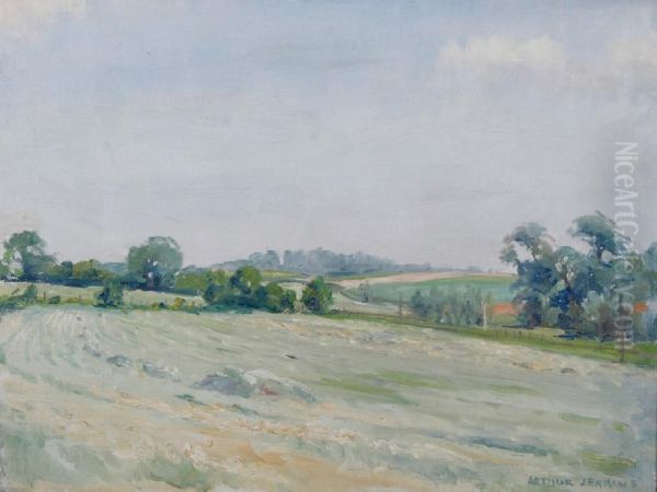 'just A Hayfield Oil Painting by Arthur Henry Jenkins