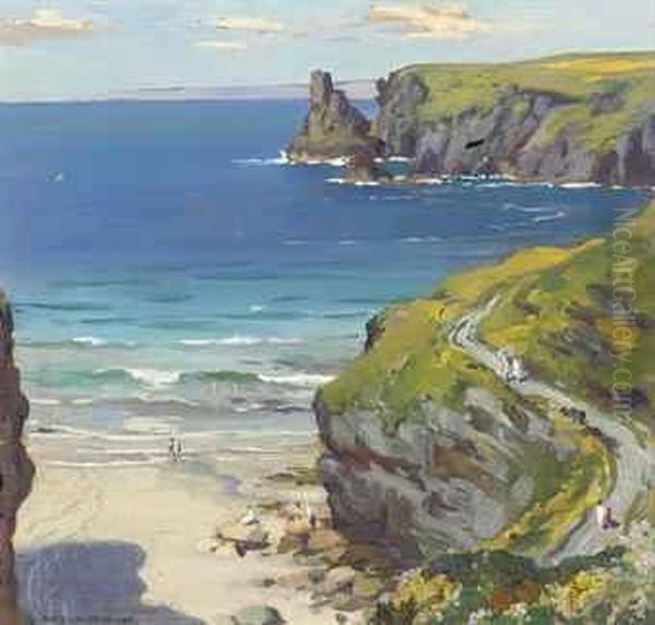 A Coastal Inlet Near Perranporth, Cornwall Oil Painting by Arthur Henry Jenkins