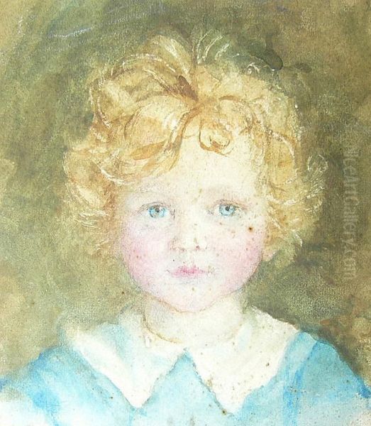 Portrait Study Of A Young Boy, Head And Shoulders With Fair Curling Hair Oil Painting by Blanche Jenkins