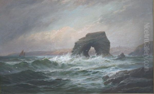 Thurlestone Rock, Bigbury Bay, Devon Oil Painting by George Henry Jenkins