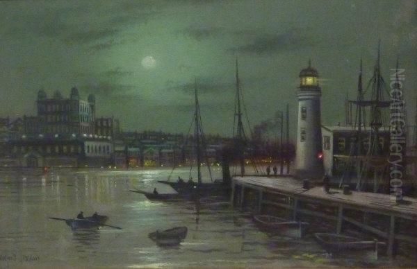 Scarborough By Moonlight Oil Painting by Wilfred Jenkins