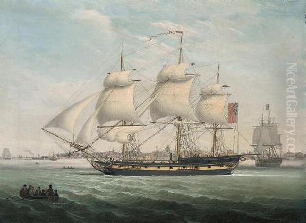 Merchantmen In The Mersey, With The Port Of Liverpool Beyond Oil Painting by John Jenkinson