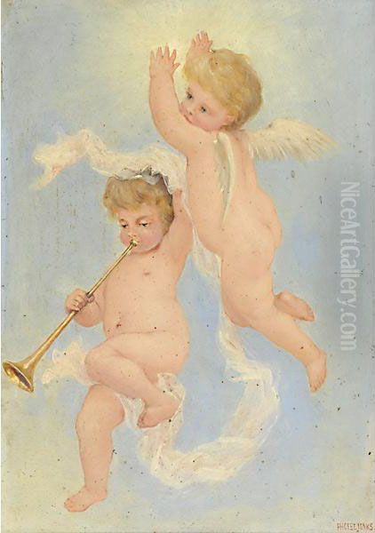 Due Putti Oil Painting by Phoebe A. Jenks