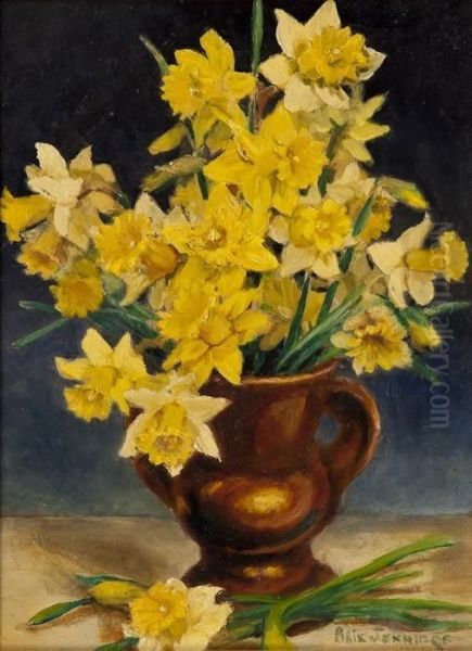 Daffodils In A Vase Oil Painting by Alix Jennings