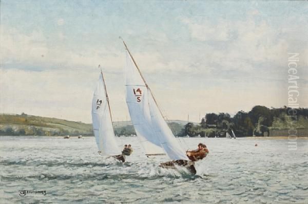 Racing Yachts, Salcombe Oil Painting by William George Jennings