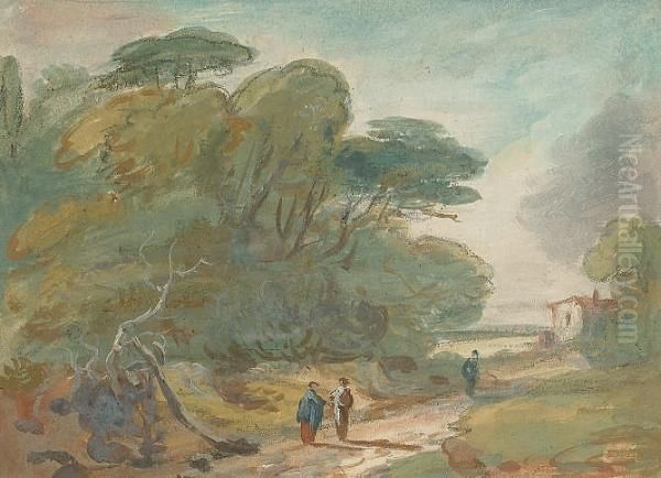 Figures On A Path, Hampstead Oil Painting by William George Jennings