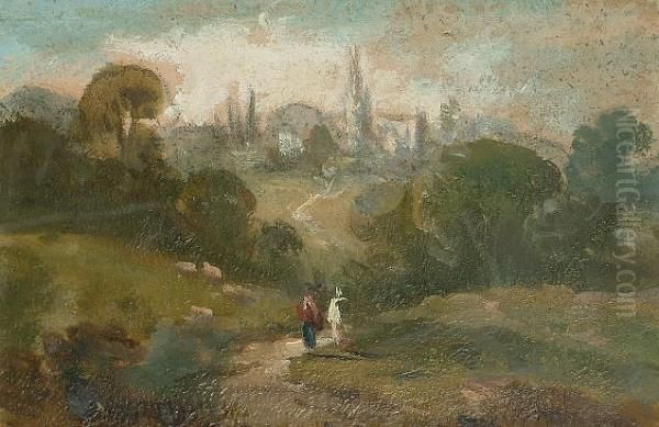 Highgate Church, From Hampstead Oil Painting by William George Jennings