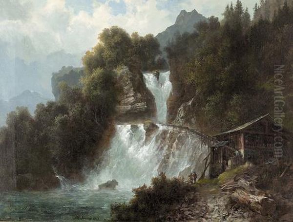 Die Reichenbachfalle Bei Meiringen. Oil Painting by Arnold Jenny