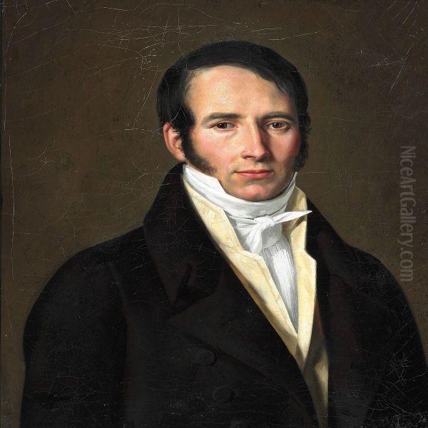 Portrait Of A Gentleman In A Black Jacket Oil Painting by Christian Albrecht Jensen