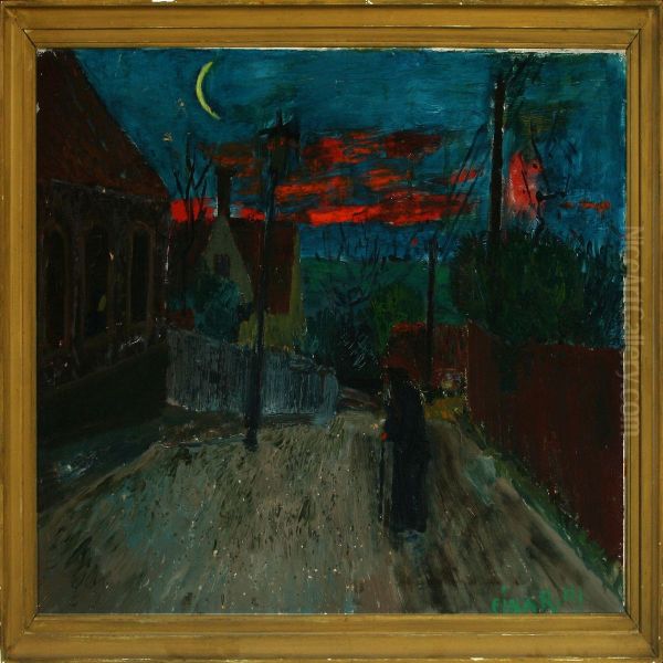 Nightscenery From A City Oil Painting by Einar Herman Jensen