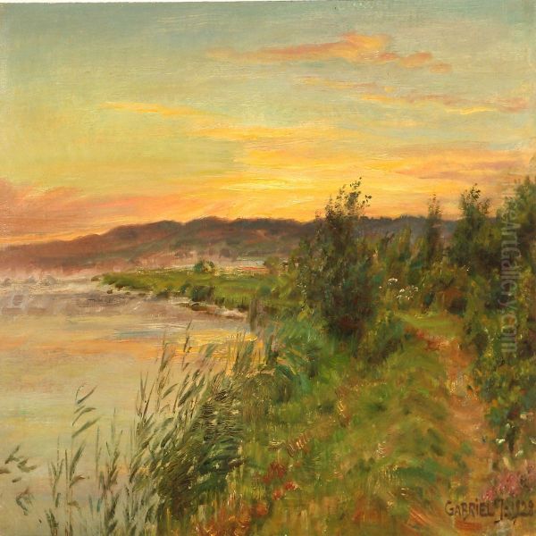 Evening Atmosphere At Gudenaen Stream Oil Painting by Gabriel Oluf Jensen