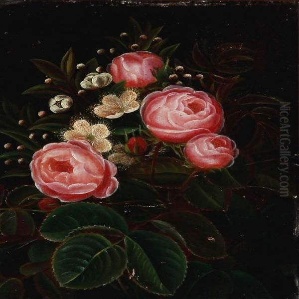 A Flower Bouquet With Roses Oil Painting by I.L. Jensen