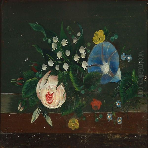 A Bouquet Of Spring Flowers On A Stone Sill Oil Painting by I.L. Jensen