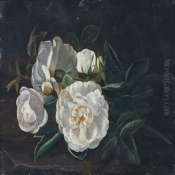 Still Life With White Roses Oil Painting by I.L. Jensen