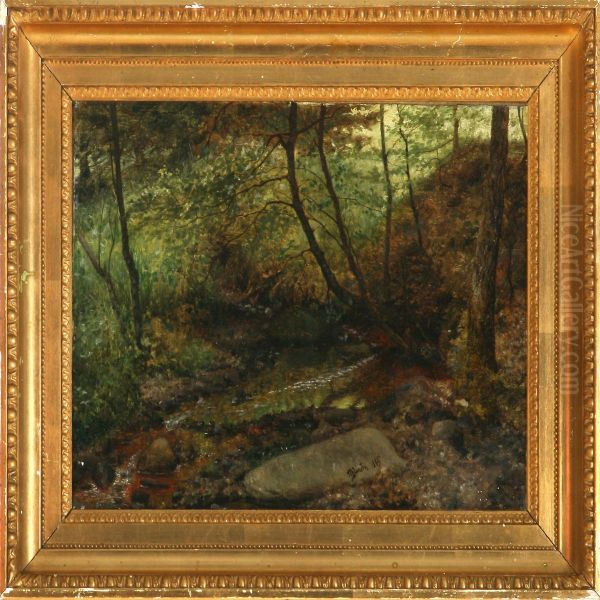 Forest With Stream Oil Painting by Jens Thomsen Jensen