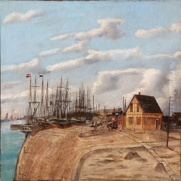 Harbour Scene, Presumably From The Old Free Port Of Copenhagen Oil Painting by Johannes Jensen