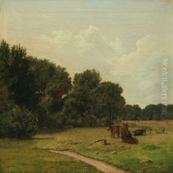 Landscape With Girl Oil Painting by Johannes Jensen