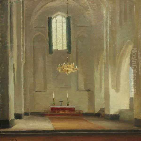 Church Interior From St.mary's Church Inelsinore Oil Painting by Karl Jensen