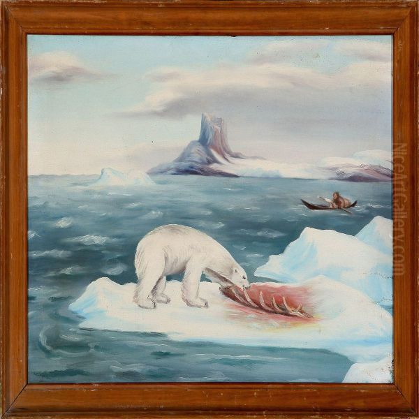 A Polar Bear Oil Painting by Laurits Jensen