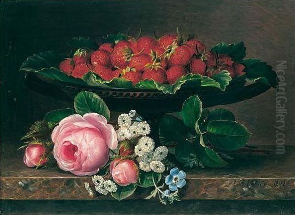 Still Life With Roses And Strawberries by Laurits Jensen