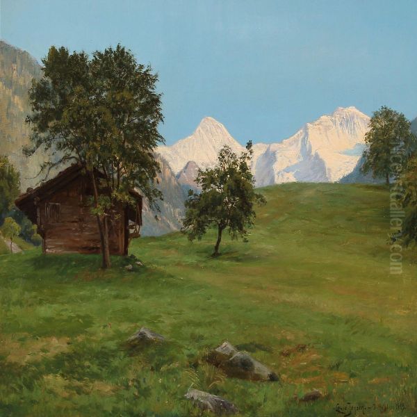 Summer Day At Interlaken In Switzerland Oil Painting by Louis Isak Napoleon Jensen