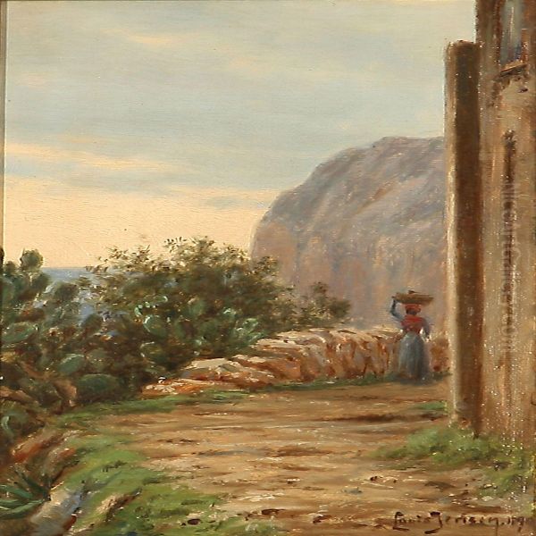 Italian Mountain Landscape Oil Painting by Louis Isak Napoleon Jensen