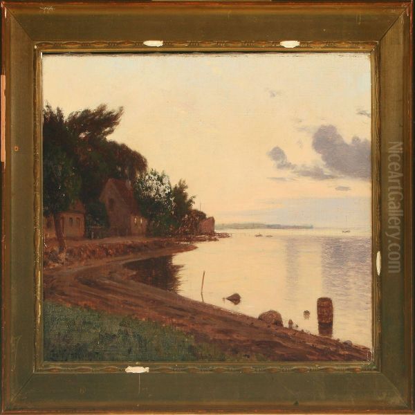 Coastal Scenery, Sunset Oil Painting by Louis Isak Napoleon Jensen