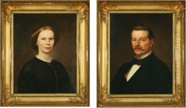 A Pair Ofportraits Of Otto Ferdinand Von Linstow And Nicoline Von Linstow Oil Painting by Thomas Martin Jensen