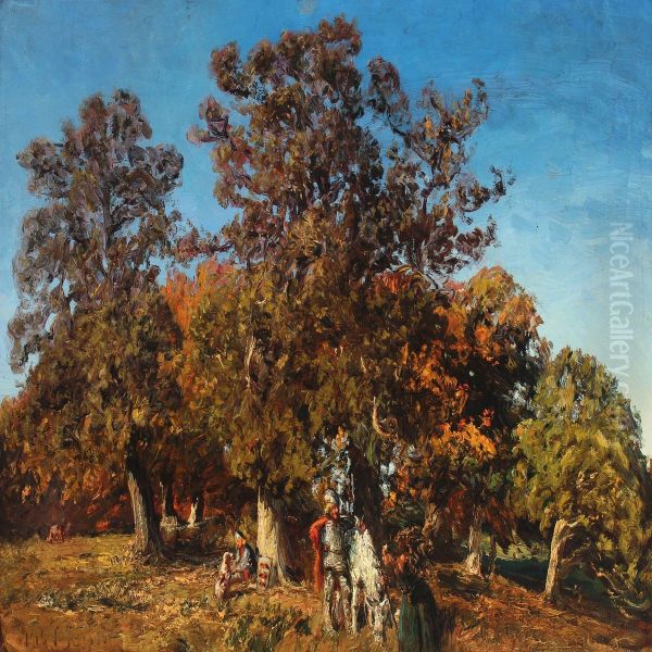 Landscape With People By A Tree Oil Painting by Peder Vilhelm Jensen-Klint