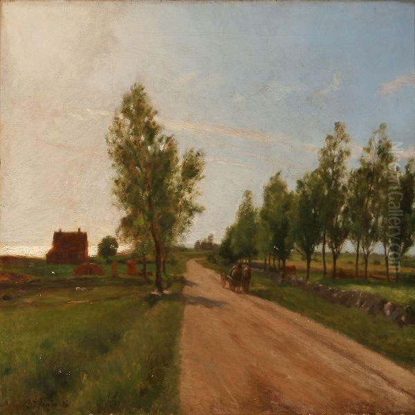 A Country Road With A Horsecart Oil Painting by Peder Vilhelm Jensen-Klint