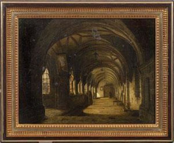 Kreuzgang Im Kloster Steingaden Mit Zwei Monchen Im Gesprach Oil Painting by Friedrich Jentzen