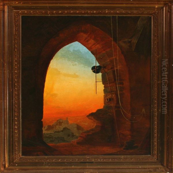 View Of Ruins Through A Gothic Doorway Oil Painting by Morten Jepsen