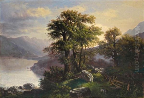 St-gingolph Au Lac Leman 
St-gingolph At Lake Of Geneva Oil Painting by Jules Jequier