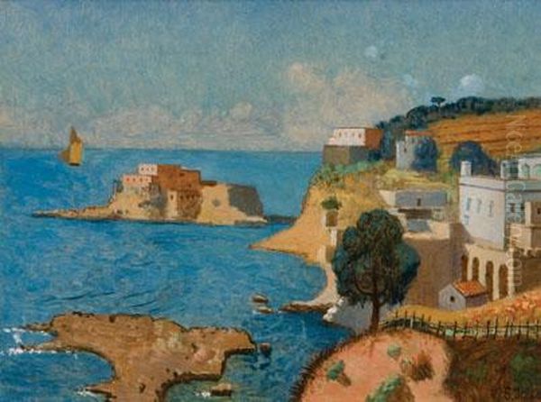 Marina Di Posillipo Con Isola Di Nisida Oil Painting by Gaetano Jerace