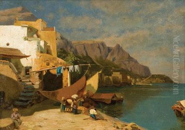 Marina Oil Painting by Gaetano Jerace