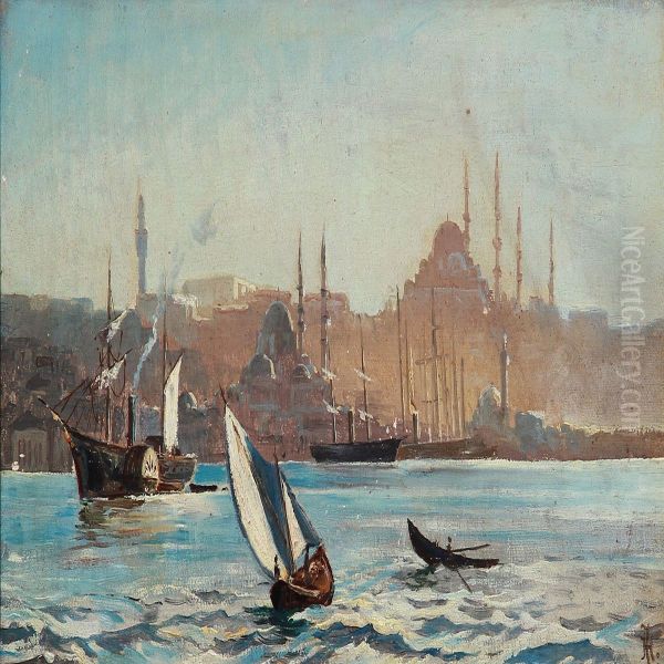 Galata Set Fra Scutari Oil Painting by Harald Jerichau