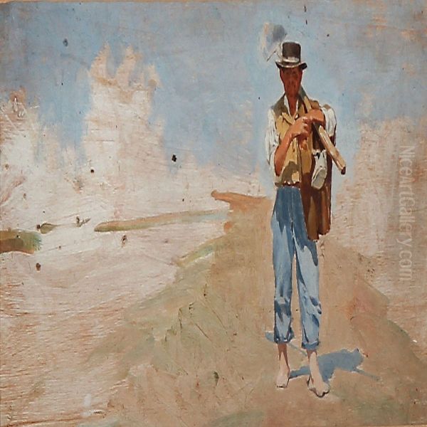 An Italian Farmer Oil Painting by Harald Jerichau