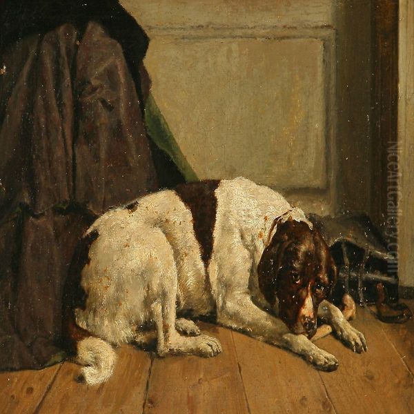 A Dog Oil Painting by Jens Adolf Jerichau