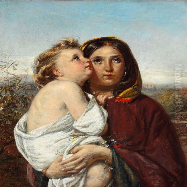 Italian Woman With A Fair-haired Child Oil Painting by Anna Maria Elisabeth Jerichau-Baumann