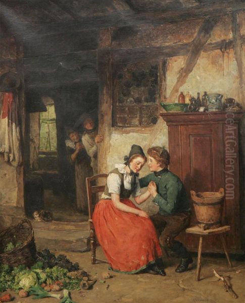 Interior Med Kurtis Oil Painting by August Jernberg