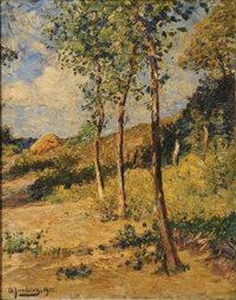 Hillside Trees Oil Painting by August Jernberg