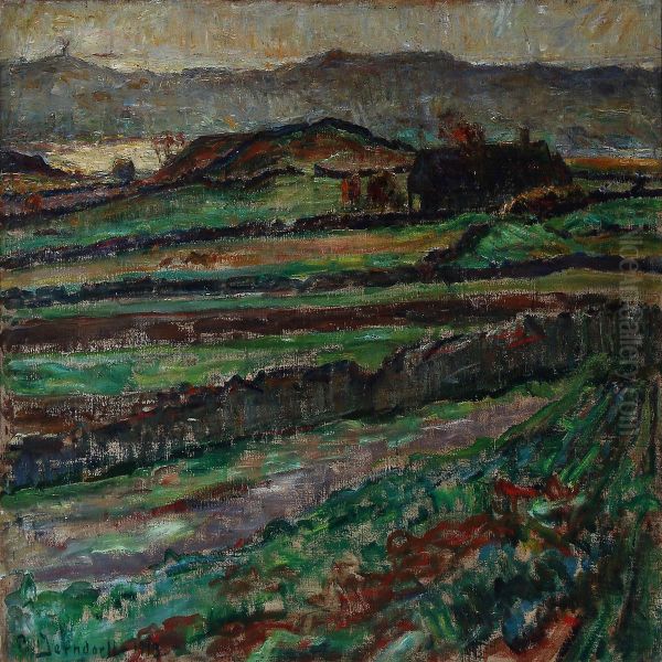 Landscape With Farm Oil Painting by Poul Jerndorff